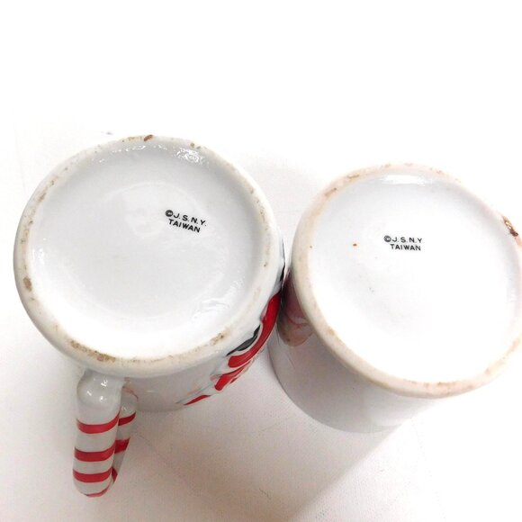 Santa Mugs Set of 2 JSNY Taiwan Candy Cane Handles 3-D Ceramic Hand Painted - Picture 5 of 8